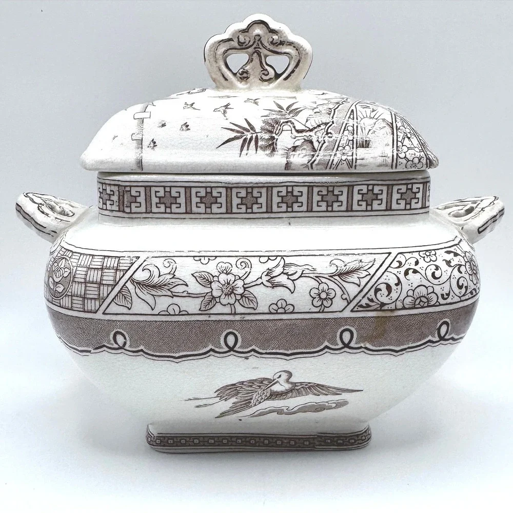 Antique Melbourne C & W‎ Late Mayers Ironstone Tureen Brown Transferware